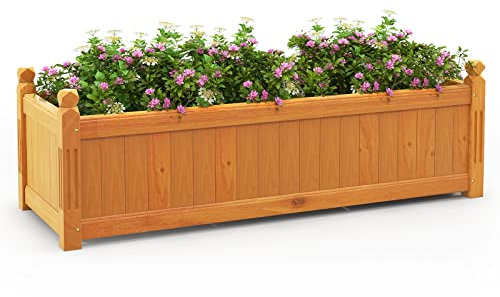 GiantexUK Wooden Garden Planter, Long Rectangular Raised Bed Flower Pot with 4 Drainage Holes, Indoor Outdoor Elevated Planter Boxes Container for Plants Herbs Fruits Vegetables (Natural, 110x40x35cm)
