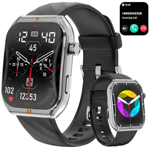 JELLOO Smart Watch da uomo, smartwatch da 5 cm (rispondere/effettuare chiamate), 100+modalità sport, fitness tracker con frequenza cardiaca SpO2, monitoraggio del sonno, contapassi, impermeabile IP67,