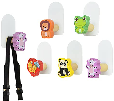 ALEOHALTER 5pcs Self-Adhesive Kids Coat Hooks, Colorful Towel Hooks Multifunctional Cartoon Animal Pattern Wall Hooks, Children's Coat Hooks Sticky for Towel, Clothes,Backpacks and Hats(Size:Cartoon)