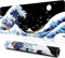 INFIBLA Gaming Mouse Pad, Tappetino Grande per Tastiera PC Impermeabile e Antiscivolo 31,5 x 11,8 Pollici 2mm Spessore XL, XXL Rubber Table Mat, Kanagawa Surfing e Black Japanese