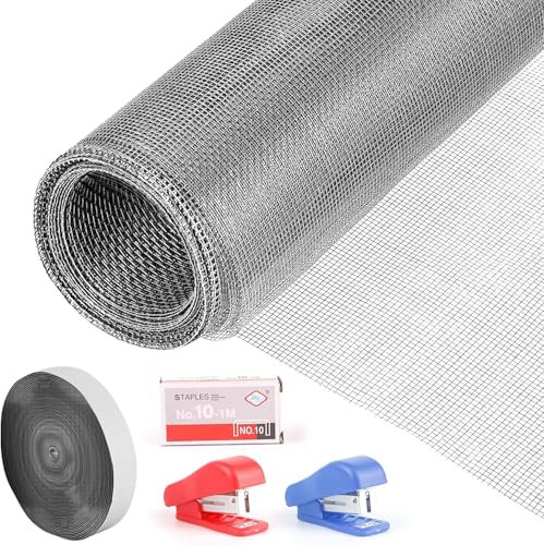 Herspany Fliegengitter Meterware,120x250cm Fliegengitter Fenster mit Siegel &Hefter,Zuschneidbar Fiberglas Fliegengitter Katzensicher,DIY Insektenschutz Fenster für Veranda,Fenster,Dachfenster,Grau