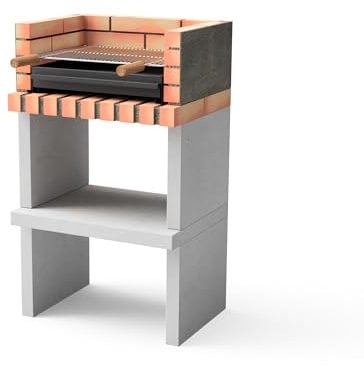 MOVELAR - Barbacoa de Obra Prefabricada de Leña y Carbón Modelo Niza/Zon Short Plus (Gris, Naranja - 62 x 46 x 107 cm) REF: M00046 - Cocina de Exterior Compacta para Jardín o Patio