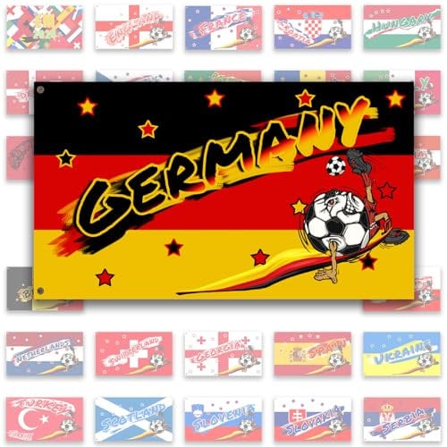 EM Fahnen für Euro Fußball 2024, Em 2024 Flaggen, 24 Länder EM Deko Personalisierte Flagge, Alle 24 Mannschaften Flaggen Wimpel für Haus Garten Bar Party Deko (Einseitig-150x90cm)