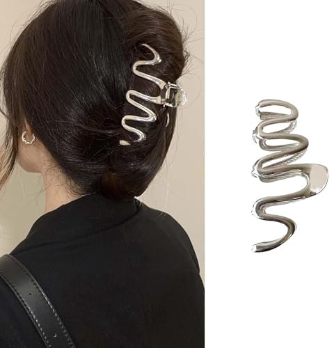 Zhangyusong Große Metall-Haarklammer – personalisierte gewellte silberne Haarspange, perfekt für Frauen-Kinn-Haarspange