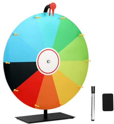 QWORK® 50cm Farbe Glücksrad mit Metallständer, 10 Slots, Tischplatte Rouletterad zum Reinigen Abwischen, für Lotto Spiel, Party-Event, Verkaufsförderung