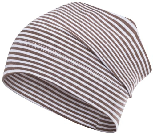 Smarilla Mütze gestreift Übergangsmütze Beanie Junge Mädchen Stoffmütze, Bekleidungsgröße: 54-56, Farbe: Braun-Weiß