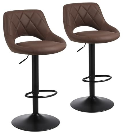 Chummaven Barhocker 2er Set mit Hohlrücken höhenverstellbare Barstühle aus Wissenschaftlichem Gewebe Küchenbarstühle mit schwarzem Chrom-Fußstütze gepolsterte Barstühle für Hausbar, Braun