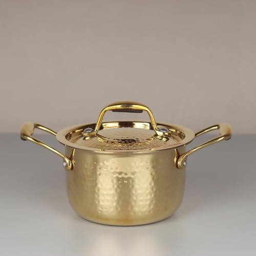 Swadeshi Blessings Exclusive Range Brass Pot for Cooking with Lid/Teflon-Free/Naturally Non-Stick Brass Utensils with Tin Coating (2 litres)