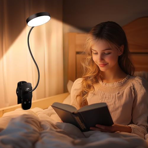 Clip on Light, 1800mAh Reading Lights for Books in Bed, 5 Brightness+5 Colors Book Reading Light, 400LM+36 LED Cordless Lamp, Book Lamp, Battery Lamp