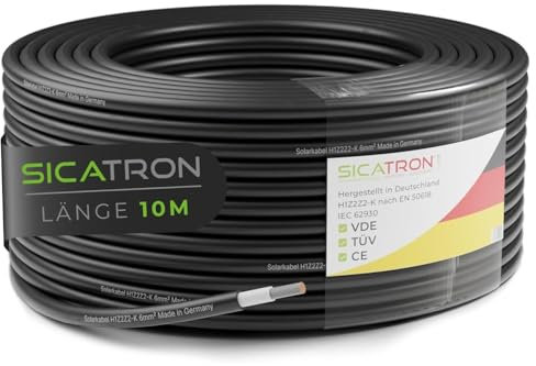 SICATRON Premium Solarkabel 6mm² Schwarz TÜV-zertifiziert - VDE-zertifiziert I MC4-Verlängerungskabel 10m I H1Z2Z2-K Solarleitung mit kupferverzinntem PV-Kabel I Wetter- & UV-beständig