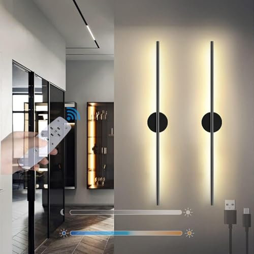 GZZBMY Dimmable Lampe Murale avec Télécommande LED Applique Murale avec Tactile Interrupteur Rechargeable USB Luminaire Mural Magnétique Rotatifs 350° Éclairage Mural pour Bureau (Noir Rond,2 Pièces)
