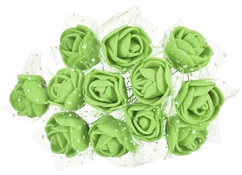 PATIKIL 144Pcs Mini Rosas Artificiales Cabezas de Flores 2.5cm Verde | de Rosas Falsas de Espuma a Granel, con Gasa, para Ramo de Boda Boutonnieres Manualidades de Pasteless