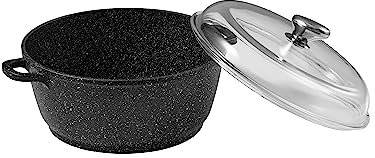 Pradel Excellence - Faitout en Fonte d'Aluminium Premium Couvercle Verre - Revêtement Anti-Adhésif Façon Pierre - 2 Protèges Poignées Amovibles - Tous Feux dont Induction, Four, Lave-Vaisselle - 28cm