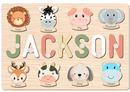 Personalisiertes Puzzle mit Namen, Personalisiert Holzpuzzle Geschenke mit Eingraviertem Text, Holzpuzzle Englisch Lernen 1,2,3 Jahre, Personalisierte Geschenke Baby