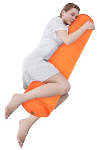 EULANT Aufblasbare Seitenschläferkissen, Leicht Körperkissen für Seitenschläfer, Langes Rundes Ganzkörperkissen,Stützkissen für Reisen, 120 * 20cm, Aufblasbar & Kompakt