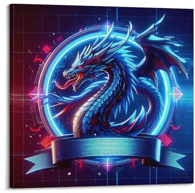 JTLFXY Neon-Drachen-Poster, Fiery Blue Roar, NFT-Poster, dekorative Malerei, Leinwand, Wandposter und Kunstdruck, moderne Familienschlafzimmer-Dekoration, Poster, 40 x 40 cm