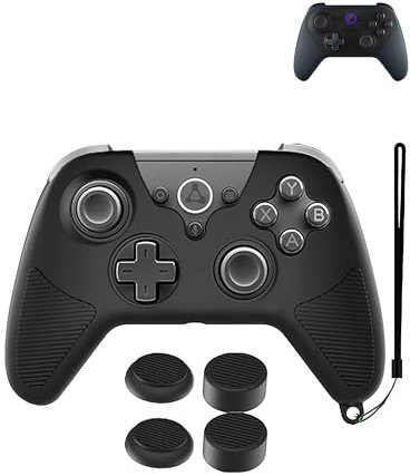 Funda de silicona para mando de juegos Amzcon Luna con tapas de joystick y correa, protege tu mando con material duradero, color negro