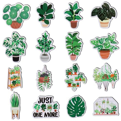 Puluole Green Plant Fridge Magnets, 16 PCS Magnetic Sticker for Home Kitchen Refrigerator Office Locker Mailbox Decor,Housewarming Gifts for Friends
