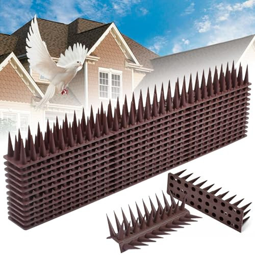WEFHEF 12 Stück 5,16 Meter Kunststoff Taubenabwehr Vogelabwehr Taubenschutz Katzen Spikes Taubenabwehr Balkon Vogelschutz Katzenabwehr Spikes Taubenspikes Vogel Spikes mit Bindegurtel Braun 43x4x3,2cm