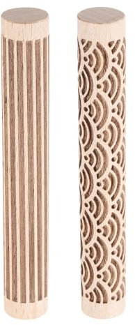 sourcing map Lot de 2 rouleaux d'argile en bois de 10,2 cm avec lignes droites et motif vagues - Outils de poterie - Rouleaux de texture de grain de bois pour argile - Pâte à modeler