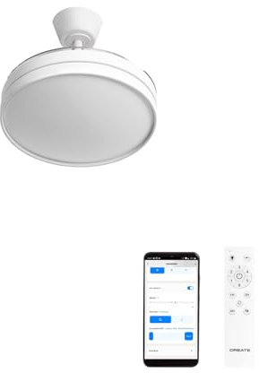 CREATE WIND CLEAR S Deckenventilator mit weißem Licht mit Fernbedienung und WLAN, 40 W, Ø 91 cm, Timer, 6 Geschwindigkeitsstufen, einziehbare Flügel, 3 Lichttemperaturen, Sommer-Winter-Funktion