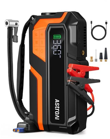 AstroAI MF16 6000A Starthilfe Powerbank mit 150PSI Kompressor, Auto Starthilfe Powerbank für 10 L Benzin / 8 L Diesel,für 12 V Autos, Motorräder, SUVs, Booster Auto Starthilfe mit LED-Display, Orange