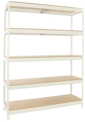 PROREGAL Schwerlastregal Big Wood YETI Five | HxBxT 200x150x60cm | Fachlast 400kg | Weiß Standregal Werkstattregal Lagerregal Kellerregal