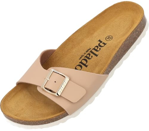 Palado Pantoletten Damen Malta Matt – gefertigt in Spanien – Veloursleder-Decksohle – matte Oberfläche – Weichfußbett für besten Komfort Cremebeige UK8 - EU41