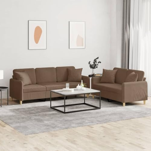 Qnhdfrt 2-Piece Brown Fabric Corner Sofa Set with Cushions
