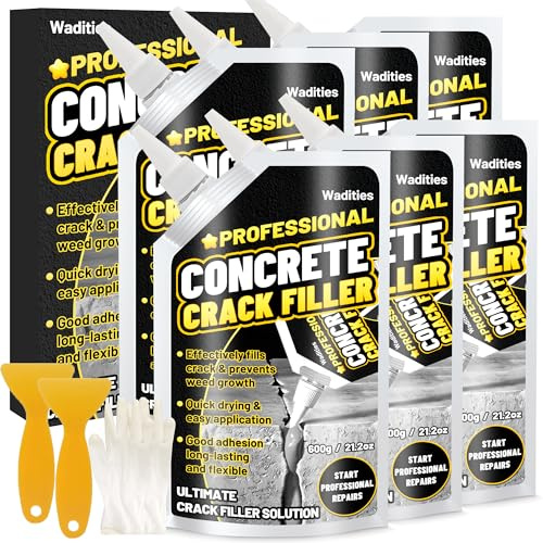 Relleno para grietas en hormigón, sellador impermeable para reparación de losas de hormigón en entradas de vehículos, pasillos, patios, juntas, sellador de secado rápido para exteriores (6pcs, 3.6kg)