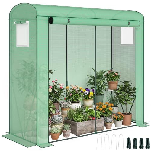 Outsunny Gewächshaus, Foliengewächshaus, 200 x 75 x 188 cm, Grün | Netzfenster, Aufrollbare Tür, Stahlrahmen, Tomatenhaus Tomatengewächshaus, für Gemüse, Tomaten, Blumen, Pflanzen