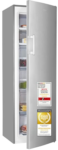 Exquisit Gefrierschrank | 204 l Nutzinhalt, Energieklasse C, 39 dB, hoch, inoxlook | No Frost, Schnellgefrieren, elektronische Temperaturregelung, LED | GS5271-NF-H-040C inoxlook