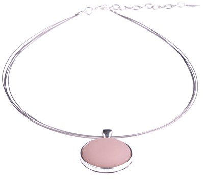 Halsreif Polly, 25mm original Polaris Cabochon in einer Fassung aus versilbertem Messing an einem Bündel aus 5 nylonummantelten Stahlfäden, handgefertigt von Adi-Modeschmuck in Berlin (rosa)