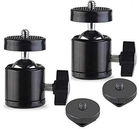 Camera Hot Shoe Mount Adapter 360 Degree Swivel Shoe Mount 1/4 Tripod Screw Head for Cameras, Camcorders, Smart phone, Gopro, LED Video Light, Microphone, Video Monitor and Ring Flash Light（2 Pack）