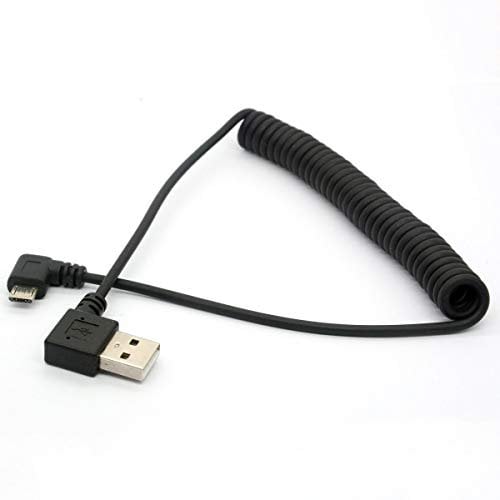 OpenII 14281726 Angled USB Cable, Spring Coiled USB to Micro-USB Extension Cord 90 Degree USB A to Micro B Male Lead 1.5meter,Black
