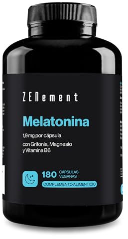 Melatonina Complex 1,9 mg - Con Griffonia (20 mg 5-HTP), Valeriana, Magnesio y Vitamina B6 - Contribuye a Conciliar el Sueño y Reducir el Cansancio - 180 Cápsulas Veganas - Zenement