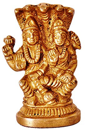 Purpledip Mini Idol Vishnu-Lakshmi (Laxminarayana): Solid Brass Metal Statue for Home Temple (11387)