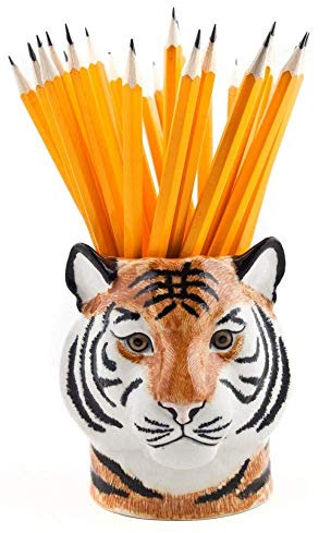 Quail Tiger Pencil Pot - Whimsical Orange Ceramic Pot - Desk Accessory