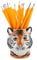 Quail Tiger Pencil Pot - Whimsical Orange Ceramic Pot - Desk Accessory