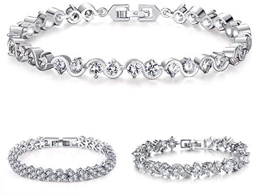 Kim Johanson Damen Tennis Armband *Verschiedene Modelle* in Silber mit weißen Kristallen besetzt rhodiniert inkl. Schmuckbeutel (Lucy)