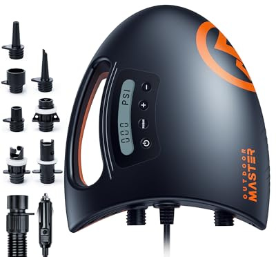 OutdoorMaster Pompe à air Sup Haute Pression 20 psi The Shark - Fonction Intelligente à Double étape de gonflage et arrêt Automatique, Fonction de dégonflage, connecteur de Voiture 12 V CC, pour