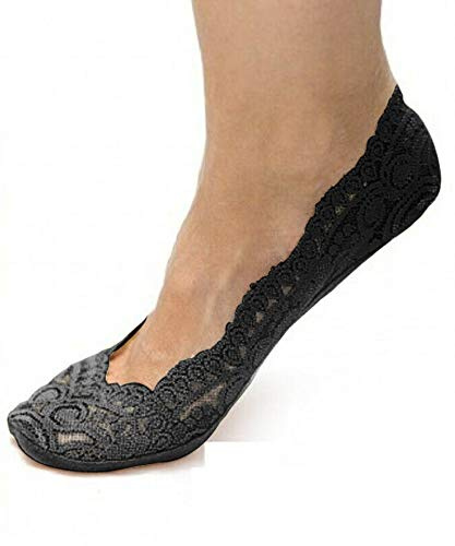 Prime Products 3, 6 X Pairs Ladies Thin Lace Liner Footsies Socks - Superior Soft No Show Socks Women, Beige & Black Colours Footie Invisible Socks Women, UK Size 4-7