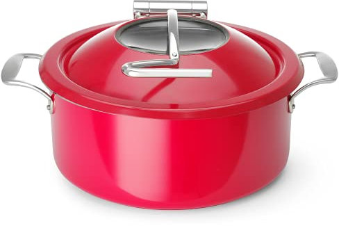 Fine Dine - Speisenwärmer Induktion | Warmhaltebehälter für Chafing-dish | Essenwärmer Rund | Warmhaltetopf für Speisen | Induktionstopf | 832974 | in Größe 420x365x(H)185 mm | Rot