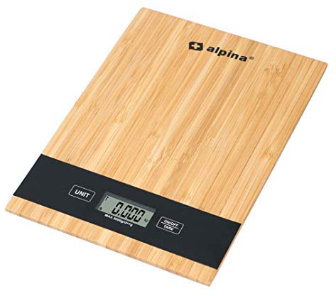 alpina Bilancia da Cucina Digitale - Spegnimento automatico - Funzione tara - Fino a 5 chili - Bambù