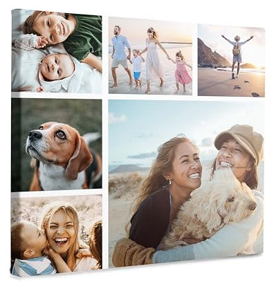 FLYERALARM Leinwand mit eigenem Bild (50 x 50) Personalisiertes Leinwandbild mit 6 Bildern I Persönliches Geschenk I Fotocollage selbst gestalten