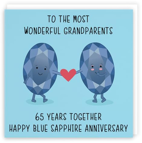 Hunts England - Grandparents 65th Anniversary Card - To Wonderful Grandparents - 65 Years Together - Happy Blue Sapphire Anniversary - Iconic Collection