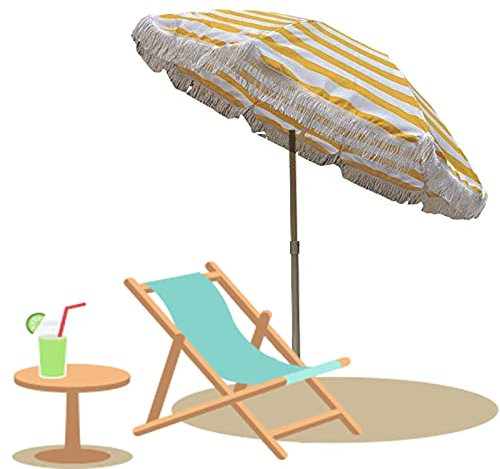 Refue Ø 160cm Parasol pour Plage Compact, Parasol de Jardin, pour Cour Intérieur, aux Bords de la Piscine Balcon Terrasse, Anti-UV, Léger,Frange rayée