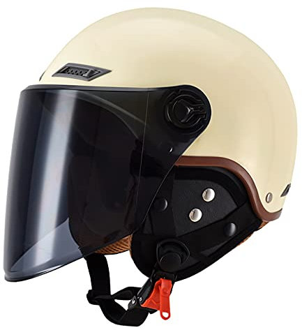 ZHEN Jet-Helm mit Visier, Retro Pilot-Helm für Brillen-Träger, Roller-Helm für Frauen Herren, Motorrad-Helm ECE/DOT-Zertifizierung Retro Scooter-Helm Open Face Helm Motorrad Sturzhelme