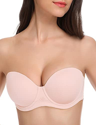 Wingslove Femme Soutien Gorge Bretelles Amovibles Bandeau avec Armatures Non-Rembourré(Rose Clair,34B)