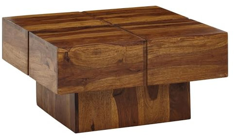 Wohnling Couchtisch 57,5x57,5x30 cm Sheesham Massivholz Sofatisch Quadratisch, Design Wohnzimmertisch Kaffeetisch Massiv, Kleiner Tisch Wohnzimmer Modern